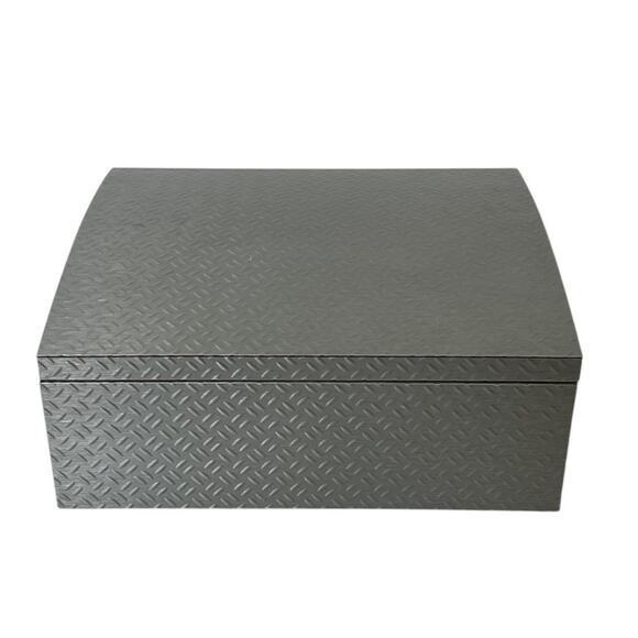 Industrial Look Aluminum Jewelry Box Velvet Lined Organizer Interior Mirror - Picture 4 of 10